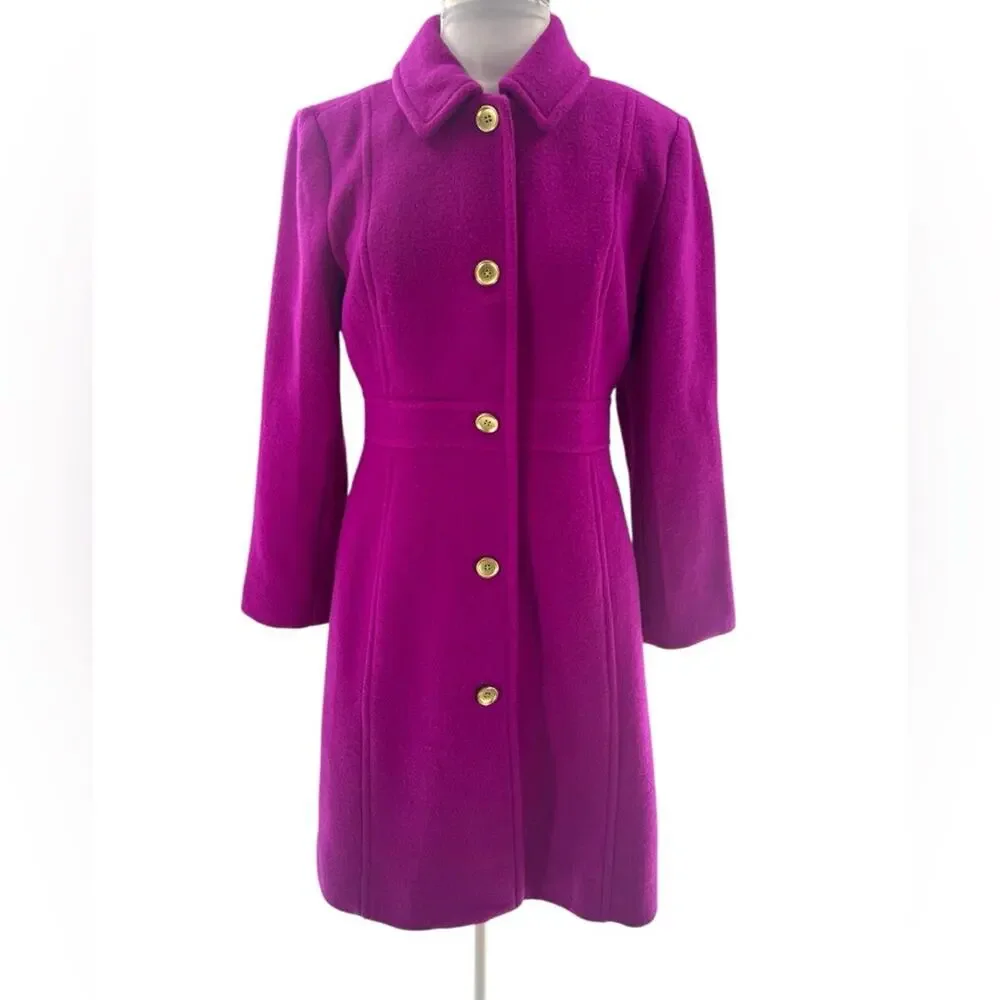 J. Crew Classic Lady Day Coat Italian Wool Blend Fitted Jacket Plum Purple Sz 4